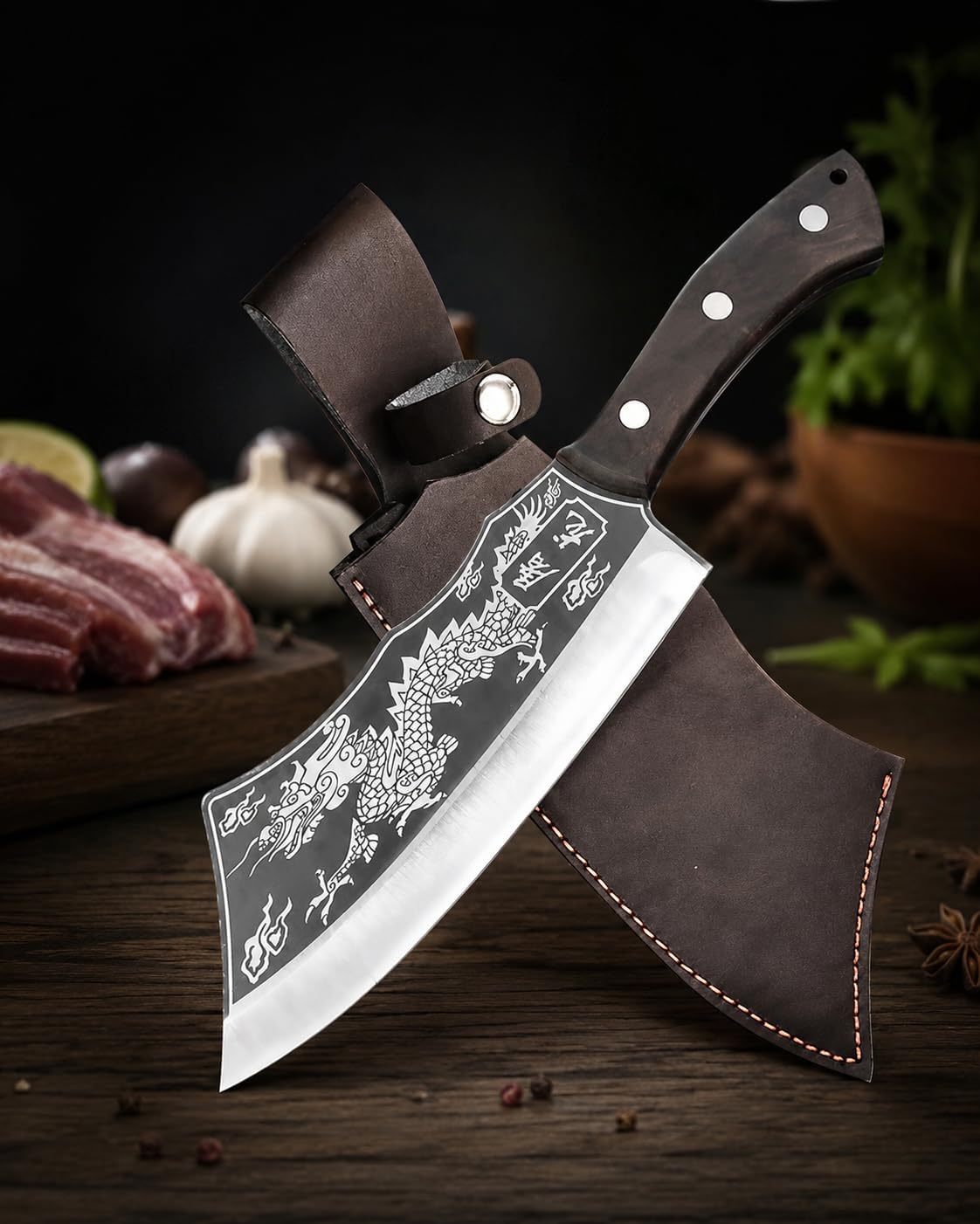 Japanese Dragon Cleaver Knife with Leather Sheath | Free Shipping + COD | ₹699