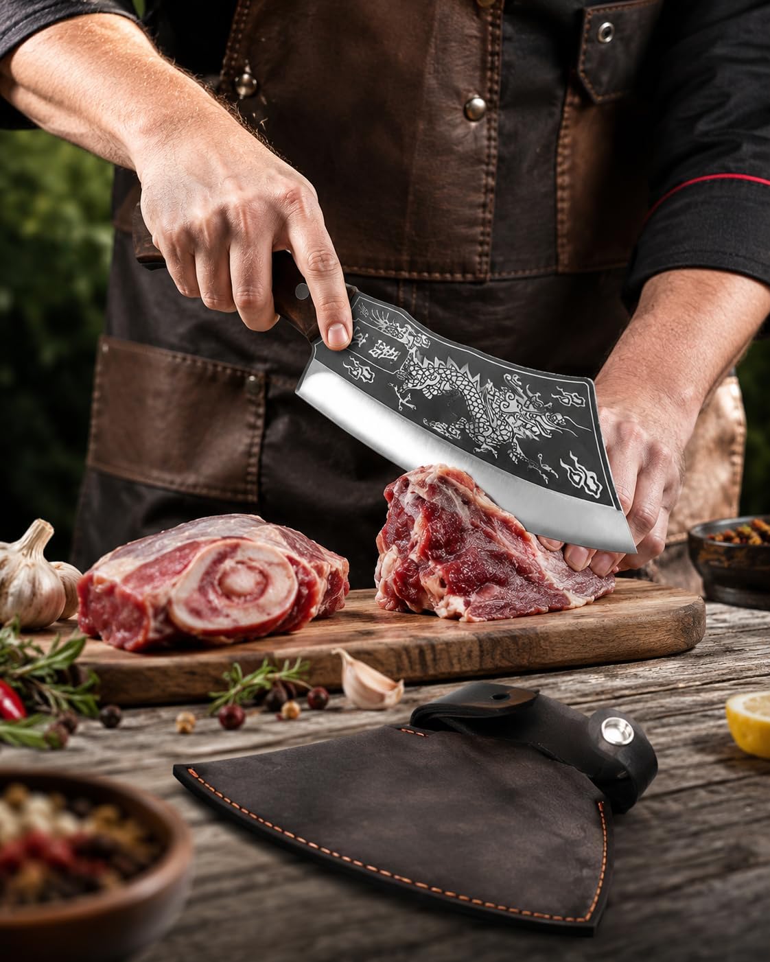 Japanese Dragon Cleaver Knife with Leather Sheath | Free Shipping + COD | ₹699