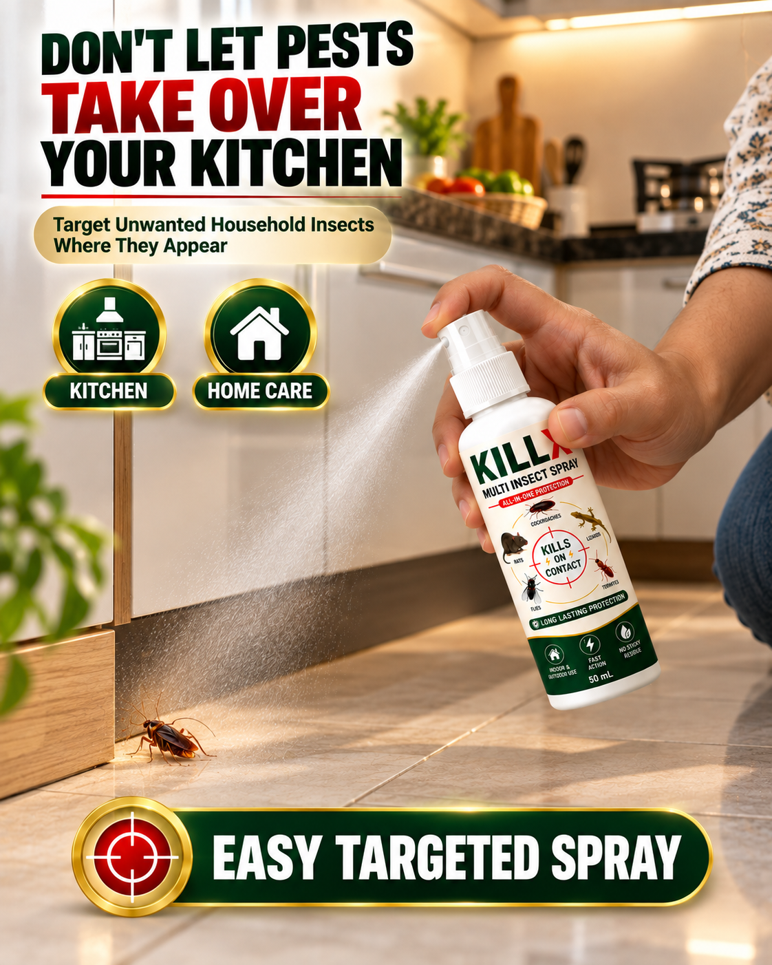 Not My Store™ KILLX Multi-Insect Spray 50ml | Fast-Action Household Pest Control Spray | Indoor & Outdoor Use