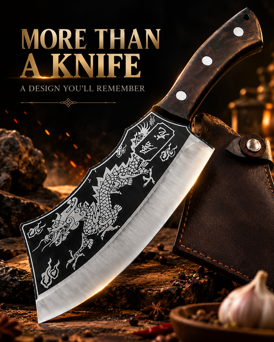 Japanese Dragon Cleaver Knife with Leather Sheath | Free Shipping + COD | ₹699