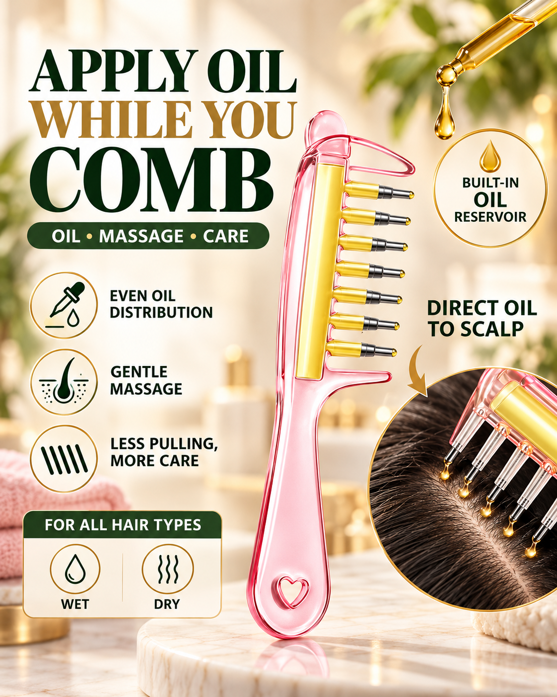 Transparent Scalp Massaging Oil Applicator Comb | Free Shipping Across India