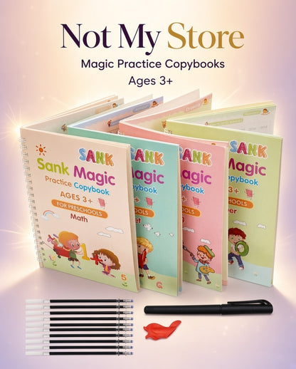 Not My Store™ 4-in-1 Reusable Magic Practice Copybook Set | Screen-Free Learning for Kids